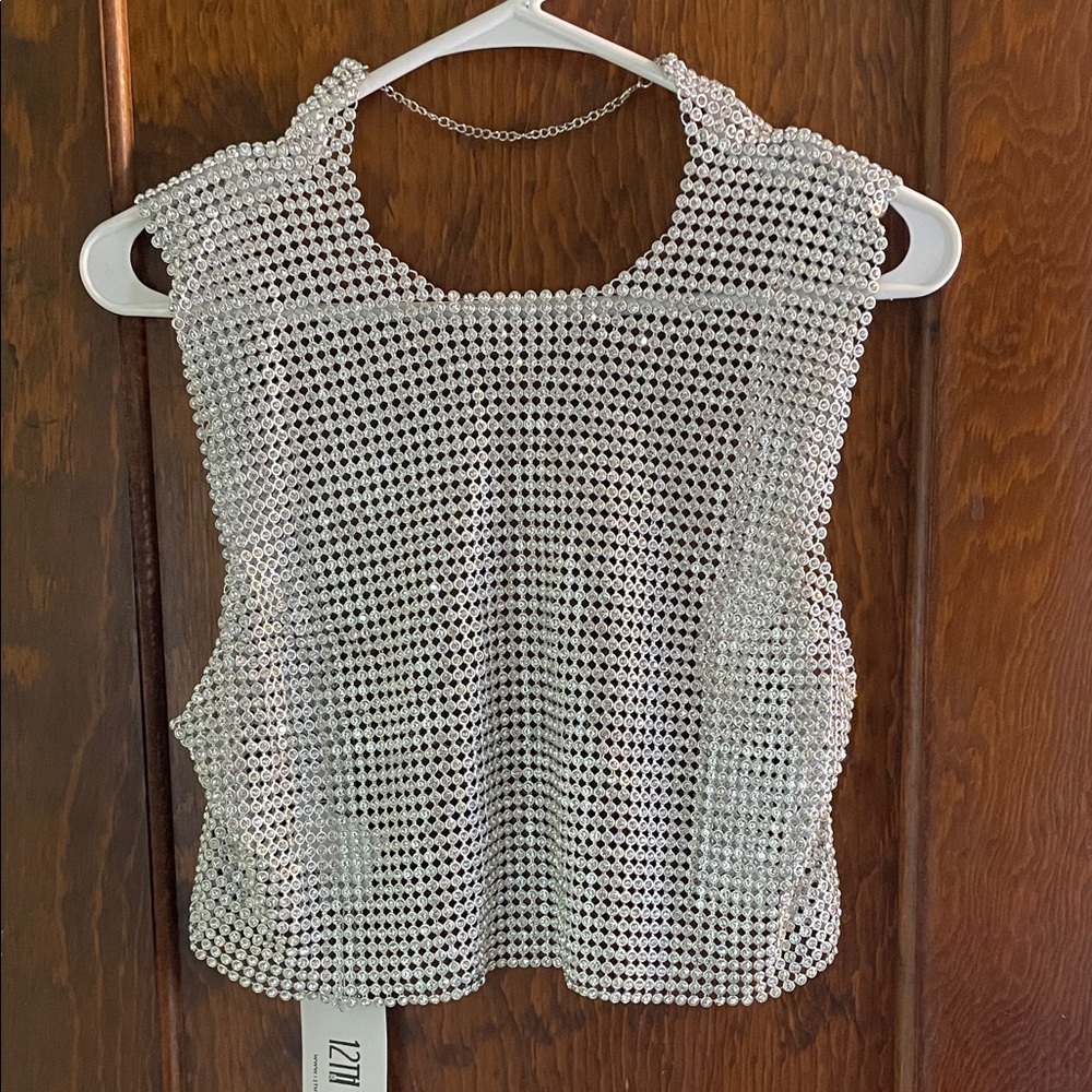 12th Tribe Sparkling Silver Rhinestone Crop Top